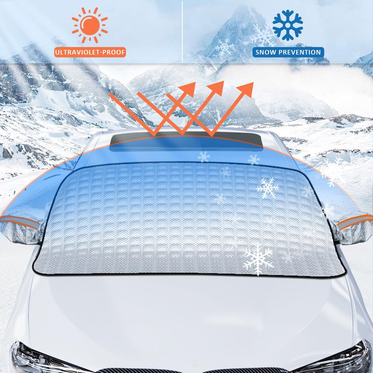 Car Windshield Snow Ice Cover with Side Mirror and Elastic Hook, 5 Magnetic Automotive Windshield Snow Frost Cover, Foldable Car Windshield Sun Shade for Most Cars, SUV/Truck/MPV(61"x46"Inch)