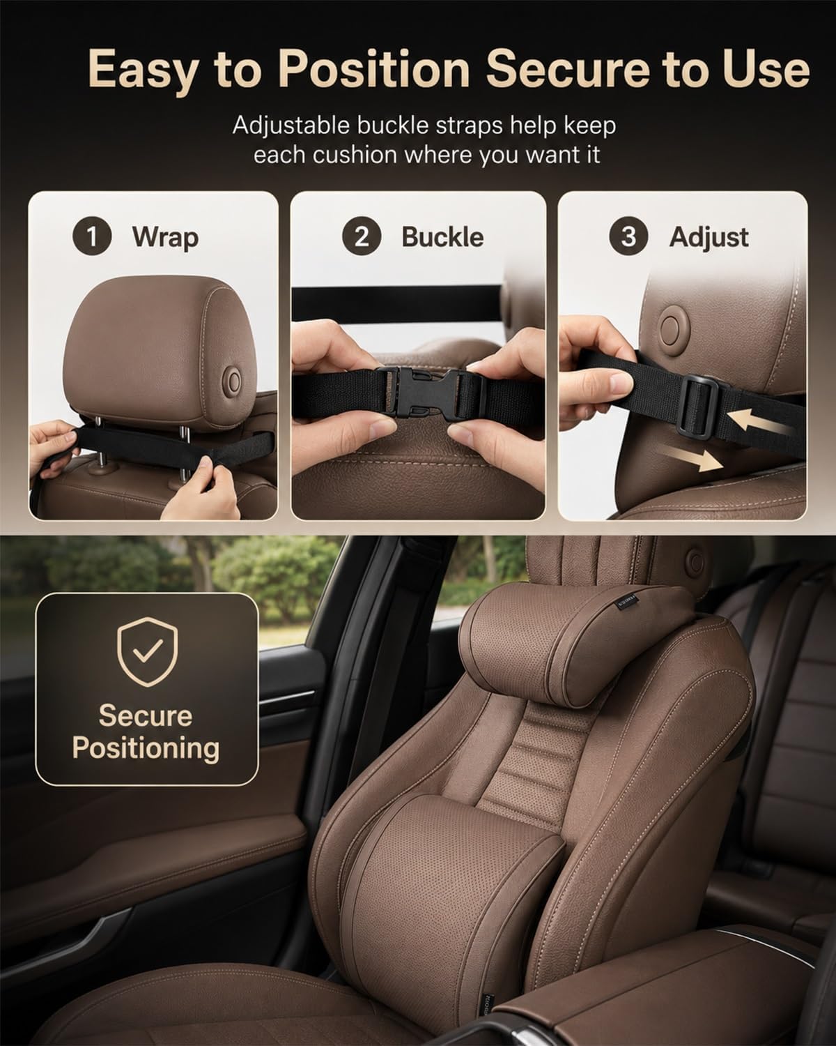 Ergonomic Memory Foam Car Headrest Pillow & Lumbar Neck Support Cushion