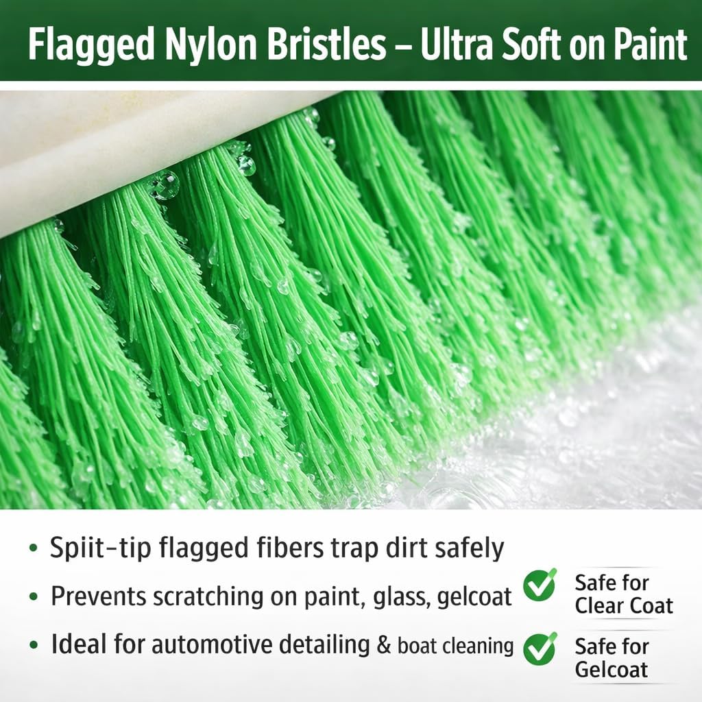Hi-Tech 10” Bi-Level Super Soft Car Wash Brush – Non-Scratch Soft Bristle Cleaning Brush for Cars, Trucks, Boats & RVs, Multi-Surface Exterior Brush with Threaded Handle Compatibility