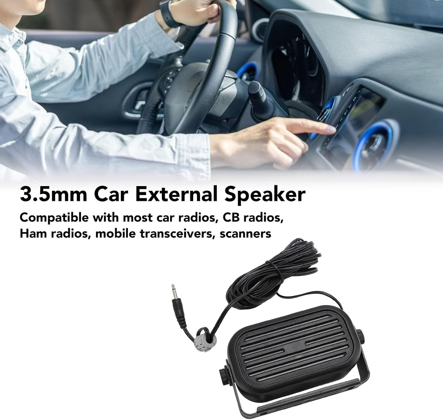 3.5mm Car External Speaker for CB Radio Ham Radio, Mini External Speaker with 14.76ft Cable, Loud Clear Sound for Mobile Transceiver Scanner, 5W 7W Compact Speaker