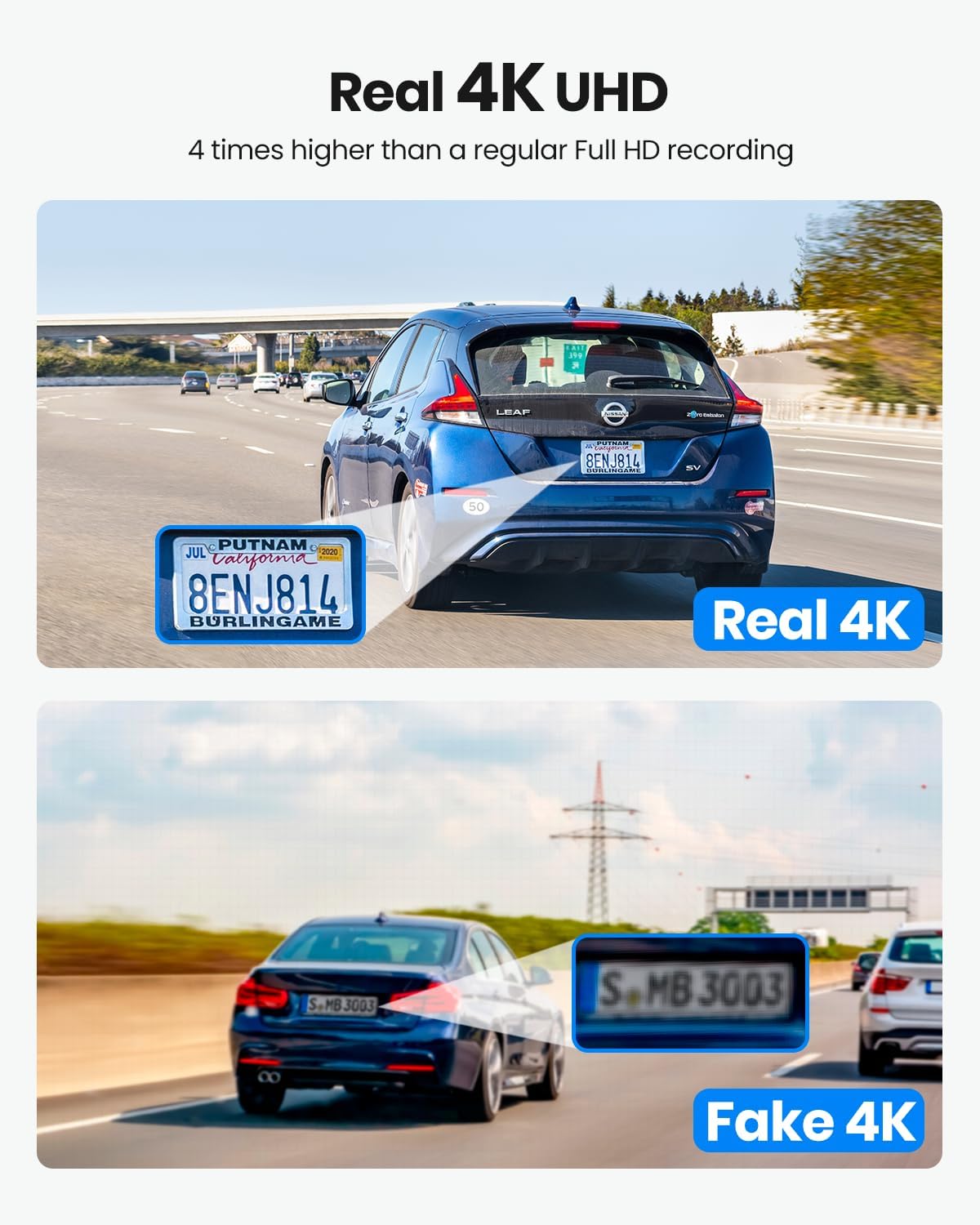 D22 Real 4K Dash Cam Front and Rear, 5.8GHz Wi-Fi GPS, Top-Level HDR Sensor