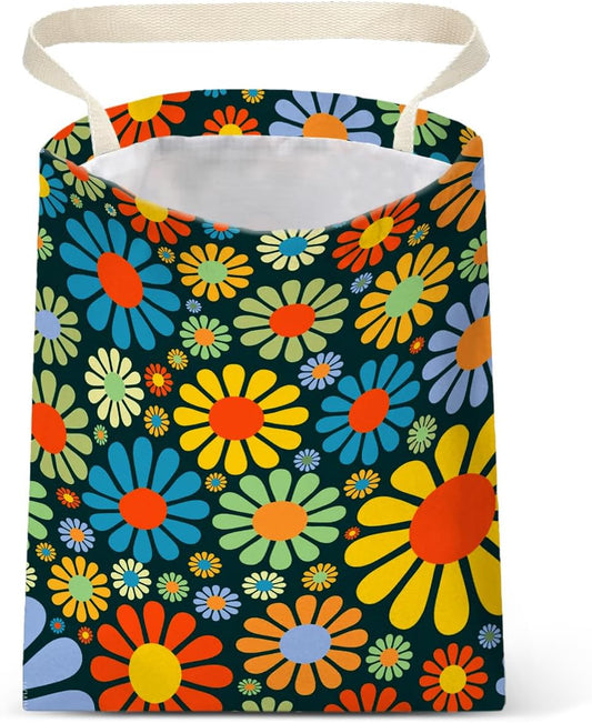 Car Trash Bag Hanging No Snap Small Garbage Bag for Car Back Seat Cute Printed One-handed Strap Trash Bags Car Accessories-Hippie Flower Car Trash Bags