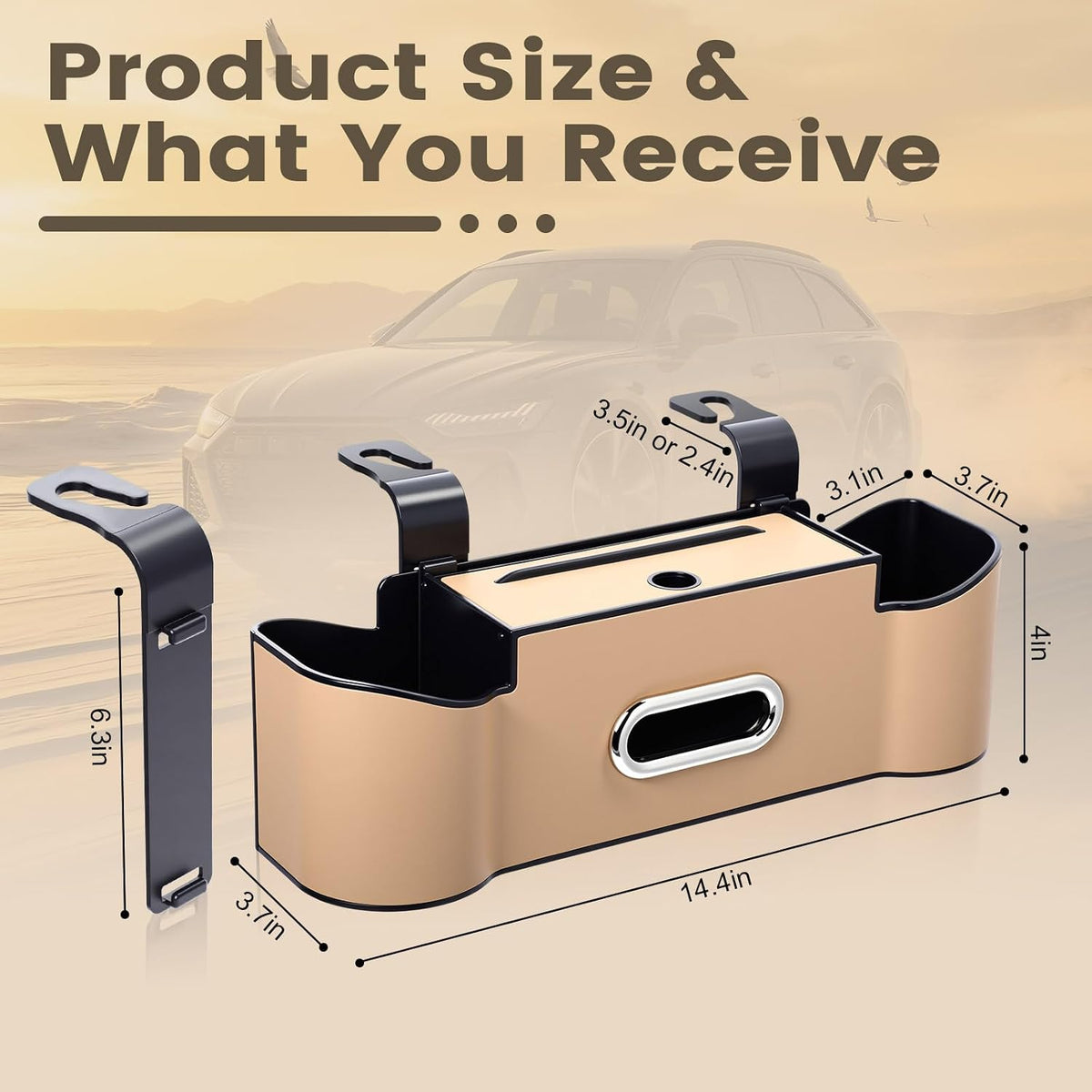LemonRoad 2 Pack Car Seat Back Storage Box, Tissue 2 Cup Holders, Beige
