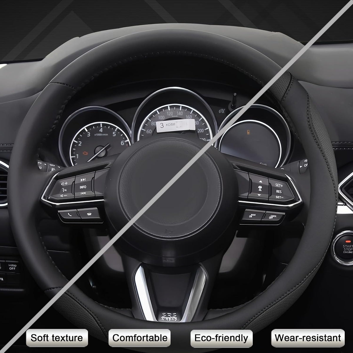 West Llama Car Steering Wheel Cover for Mazda 3,5,6,CX-3,CX-5,CX-30,CX-50,CX9,CX-9,MX-5 Miata,CX-7,RX-8,14.5-15 inches(Black-Standard Size)