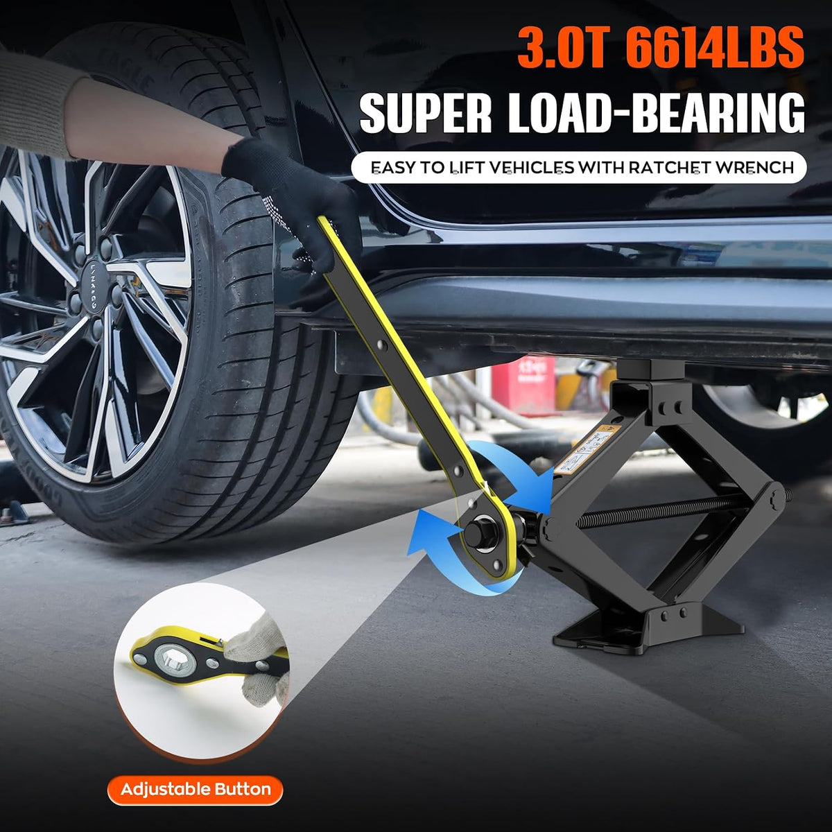 Scissor Jack 3 Ton Universal, Portable Car Lift Jack 3 Ton with Lug Wrench, Heavy Duty Tire Changing Kit, Emergency Car Jack Kit for Car SUV ATV