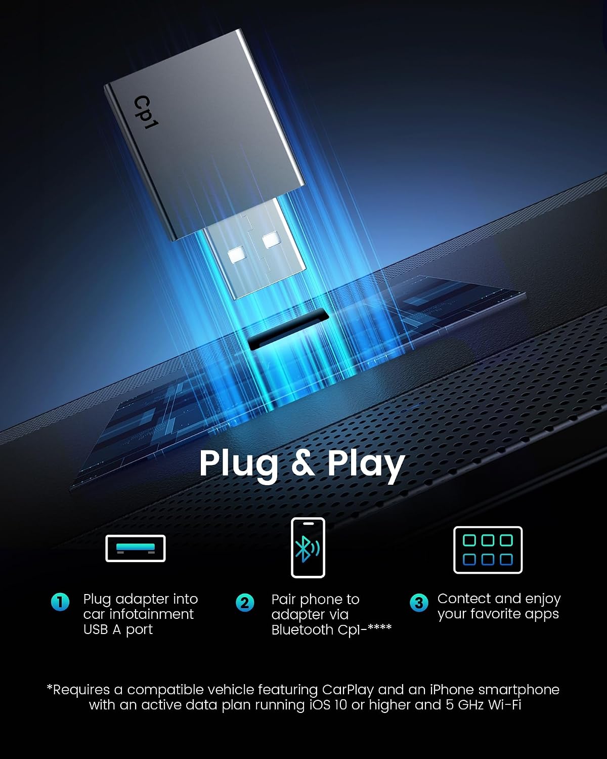 Wireless Carplay Adapter for iPhone Mini Design USB-A/USB-C