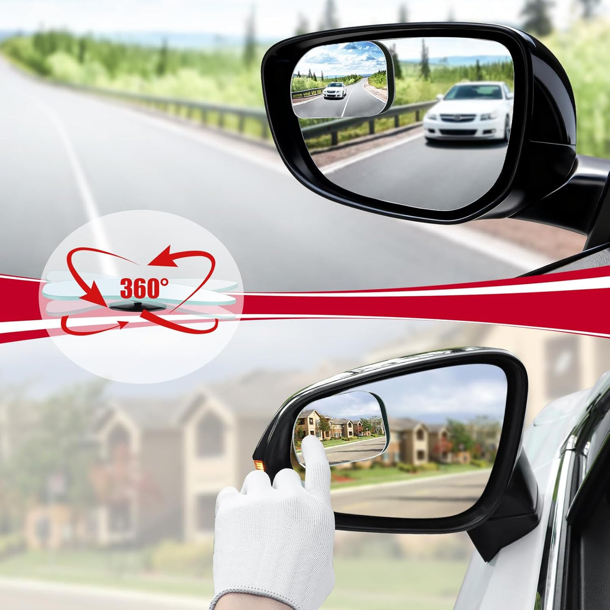 LivTee XLarge Blind Spot Mirror, Rounded Rectangle HD Glass Frameless Convex Rear View Mirrors Exterior Accessories with Wide Angle Adjustable Stick for Car SUV and Trucks, Pack of 2