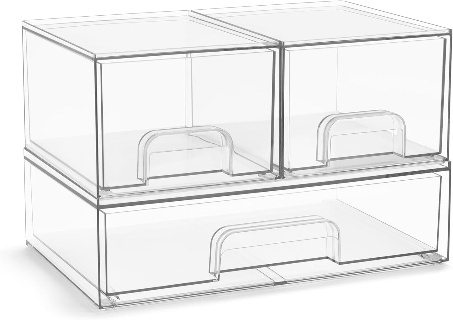 Sorbus Acrylic Storage Containers - 5 Pack, Stackable Storage Bins Set for Bathroom Organization - Clear Acrylic Drawer Organizers - Makeup Case Pull-Out Drawers (7.6’’ and 4.4’’ Tall and 12.1’’ Wide)