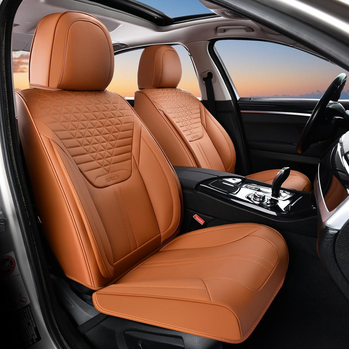 FLORICH Seat Covers, Car Seat Covers Front Seats, Luxury Nappa Leather Seat Covers, Breathable and Waterproof Car Seat Protector 2 Seat, Automotive Seat Covers Universal Fit for Most Cars-Black