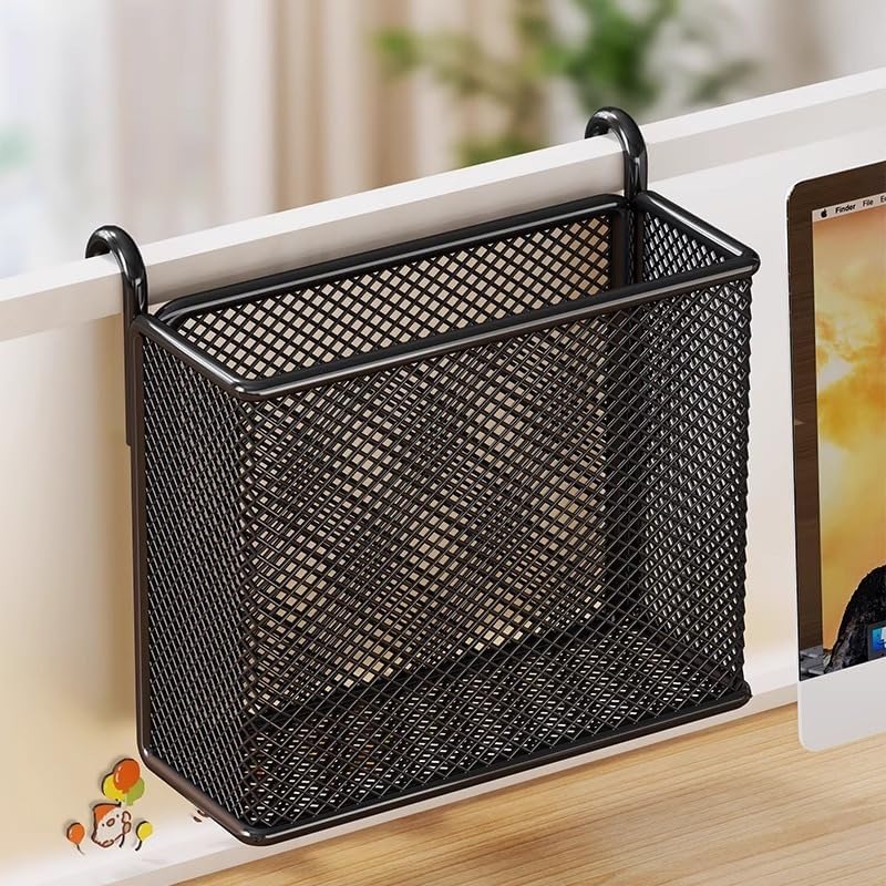 Hanging Pen Holder with Hook Storage Box - Wall-Mountable Desk Organizer for Office Desktop, Partition Screen, Workstation & Bedroom Side Storage (white)