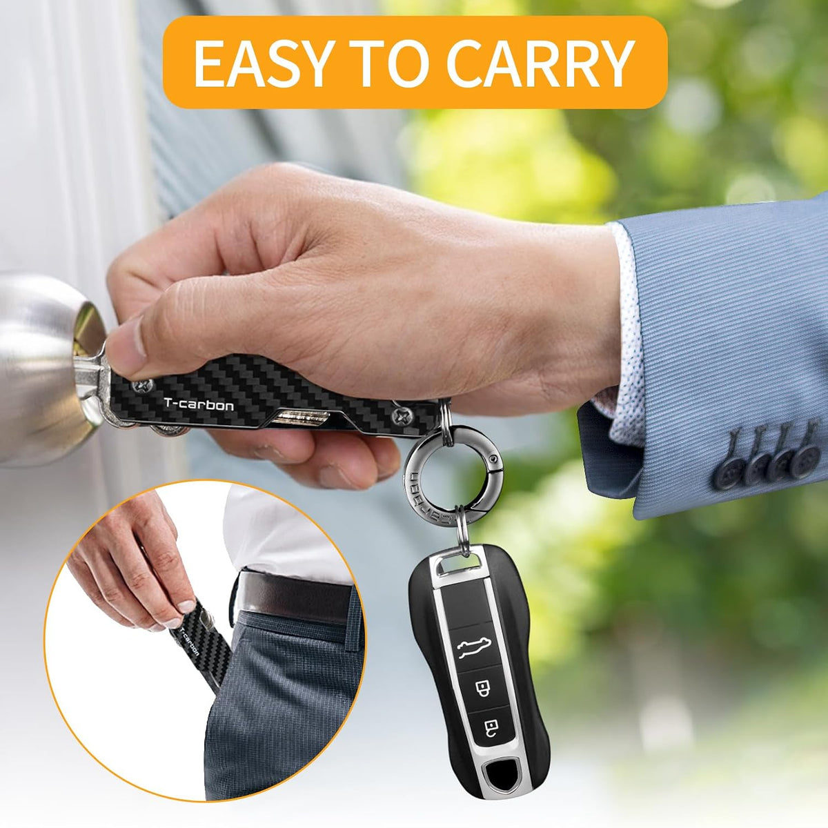 T-carbon Carbon Fiber Key Organizer, Compact Holder for 2-6 Keys, Black