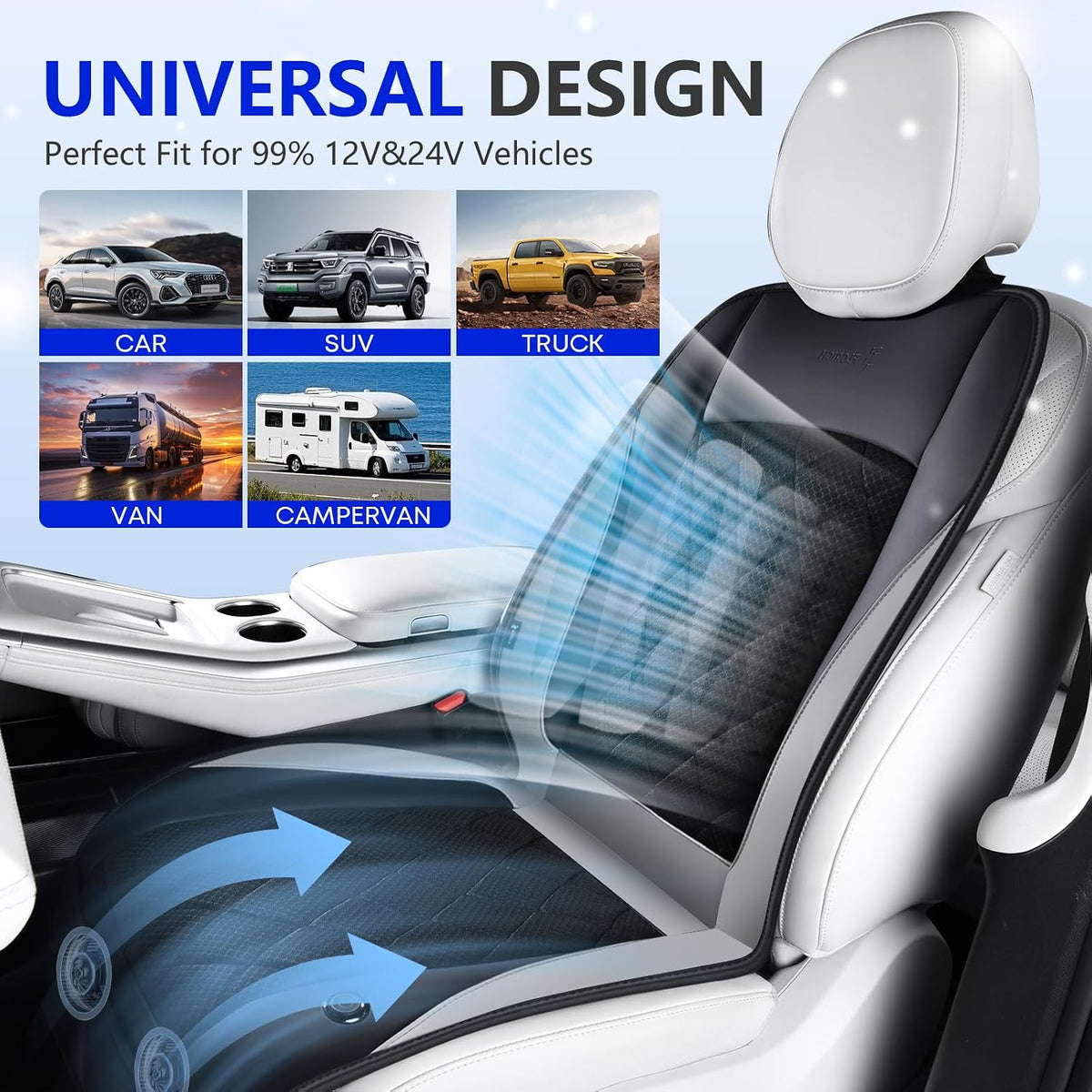 FLORICH Cooling Car Seat Cover, Ventilated Seat Cushion Cooling Car Seat Pad for Summer Driving with 8 Powerful Turbo Fans Universal Fit for Car SUV Truck Van-Grey