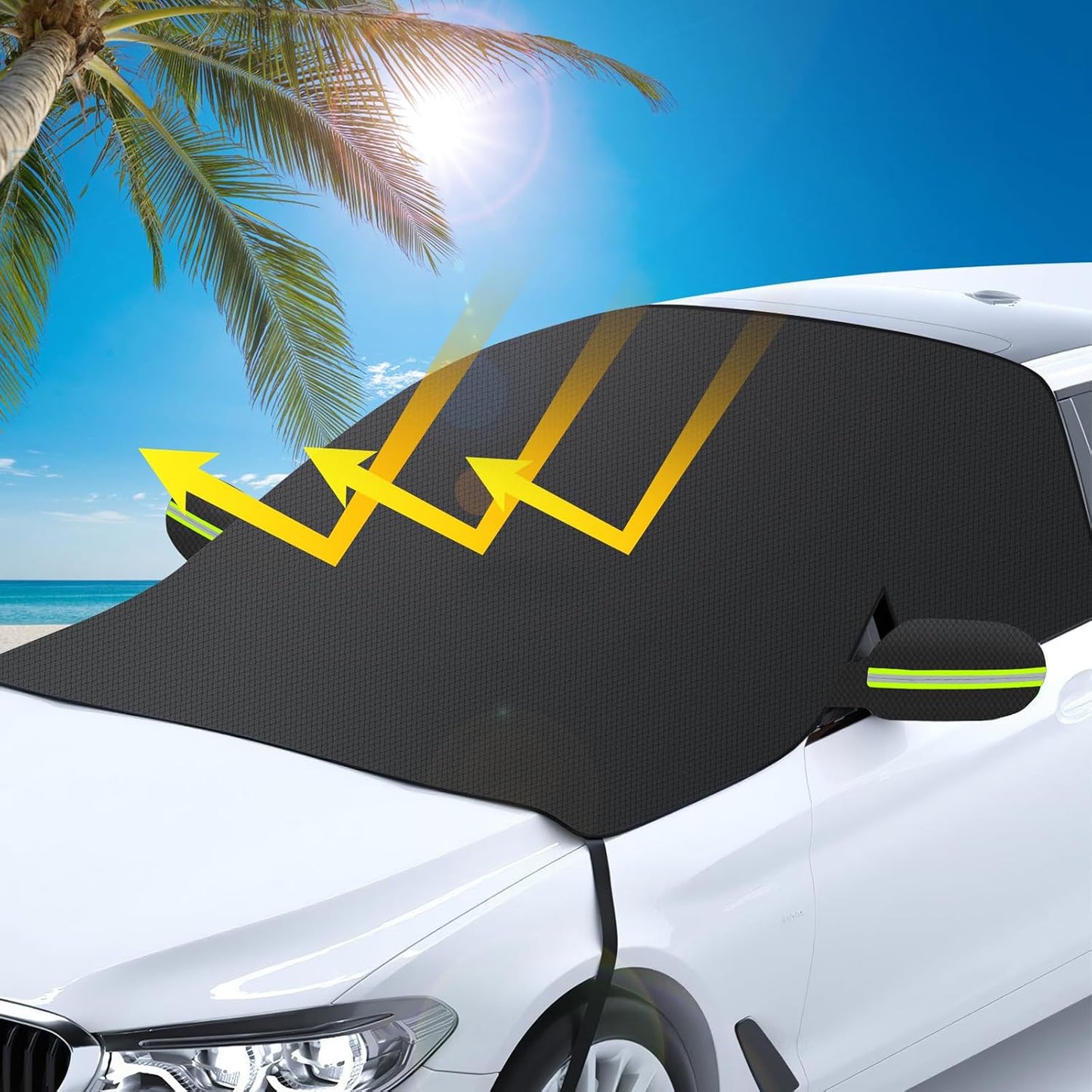 SANLIKE Car Windshield Snow Cover with Side Mirror Cover & 2 in 1 Brush | Thickened 4 Layers, Cold Protection, Ice Scraper, For Most Cars SUVs Trucks