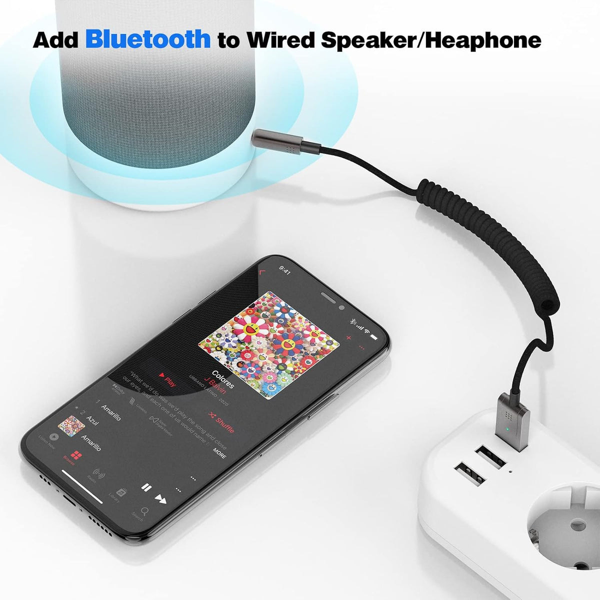 Bluetooth 6.0 Aux Adapter for Car Speaker, 3.5mm Bluetooth Receiver