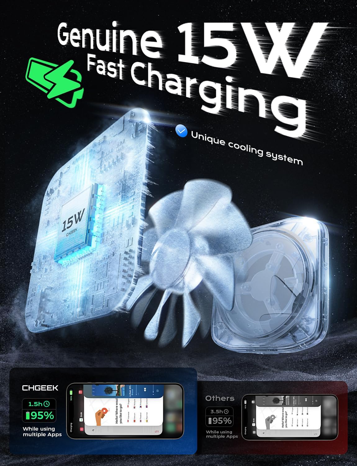 Chgeek for Magsafe Car Mount Charger, 15W Fast Charging Car Phone Holder