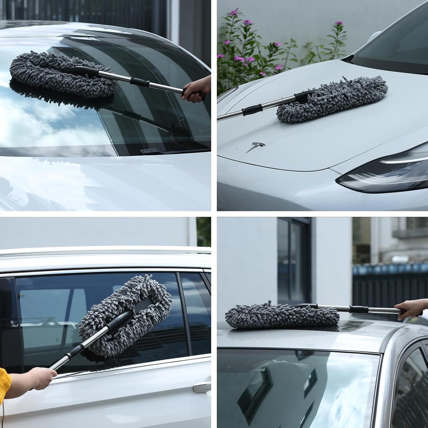 IPELY 3 Pack Large Microfiber Car Duster Exterior Scratch Free with Extendable, Car Duster Interior Multipurpose dust Cleaning