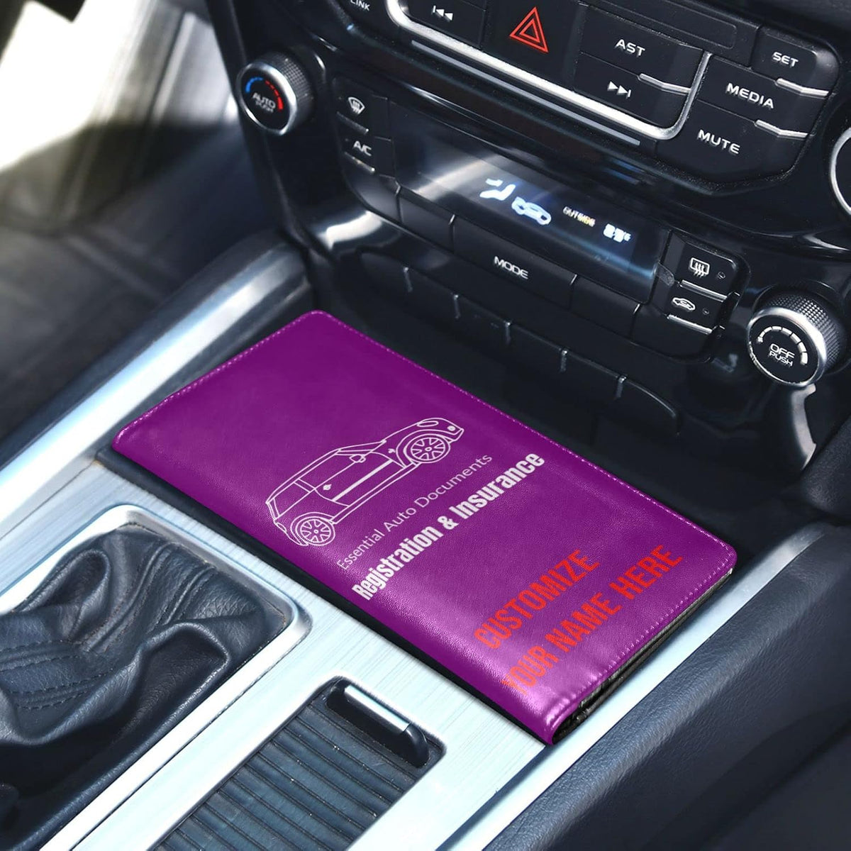Custom Car Registration and Insurance Card Holder Personalized Leather Glove Box Organize Men Women Wallet Accessories Case for Cards, Essential Document Driver License Purple