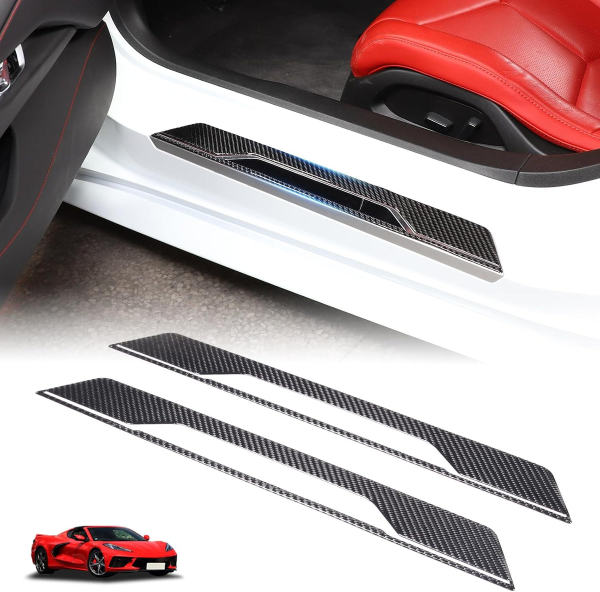 2PCS Car Door Sill Protector,Automotive Door Entry Guard Compatible with Corvette C8 Stingray Z06 Z51 2020-2024,PVC Waterproof Threshold Anti-Scratch Sticker (Style A)