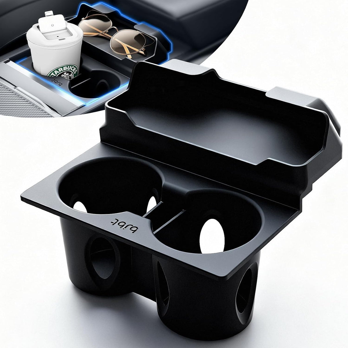 for Tesla Cup Holder Insert, 2-in-1 for Model Y Juniper(2025/2026)& Model 3 Highland(2024/2025) with Storage Compartment - Black