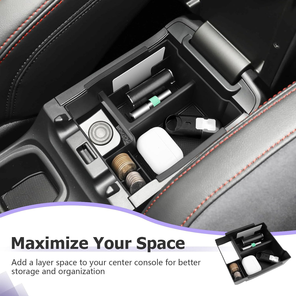 LUWU Center Console Organizer Compatible with 2022-2024 2025 2026 Subaru WRX Accessories Armrest Console Secondary Storage Box Insert Tray ABS Material Black (Standard Six-Speed Manual Transmission)