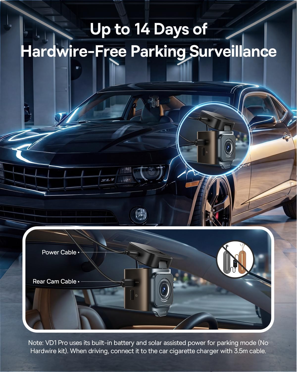 Baseus VD1 Pro Solar Dash Cam Front and Rear, 4K+1080P Dash Camera for Cars, Battery Powered Parking Mode, Starvis Night Vision, 32 GB Card Included, 5GHz WiFi, GPS, Wide Angle,Voice Control