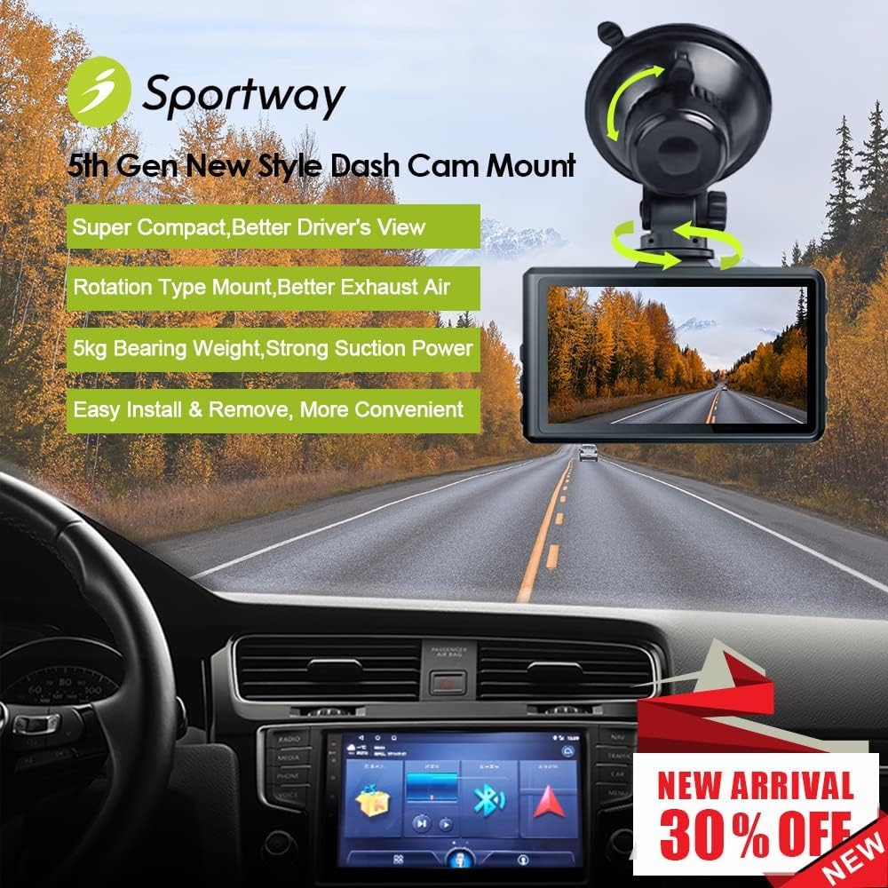Sportway S504 Pro Dash Cam Mount (5th Gen) 360°+180° Secure Adjustable View