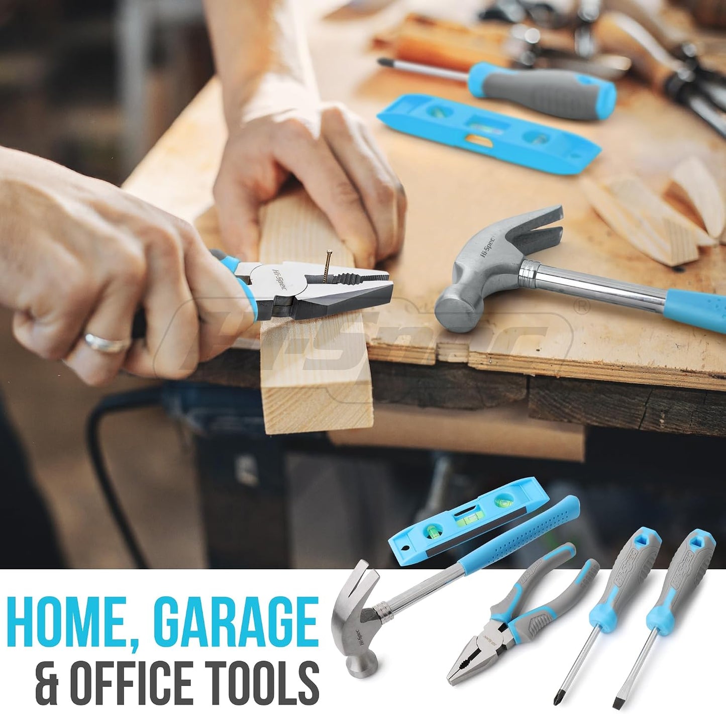 Hi-Spec Tool Set, Blue Household Starter Set with Tool Box, Car ToolKit, Tools for Home Office Dorm Room Essentials, Easy to Carry and Store