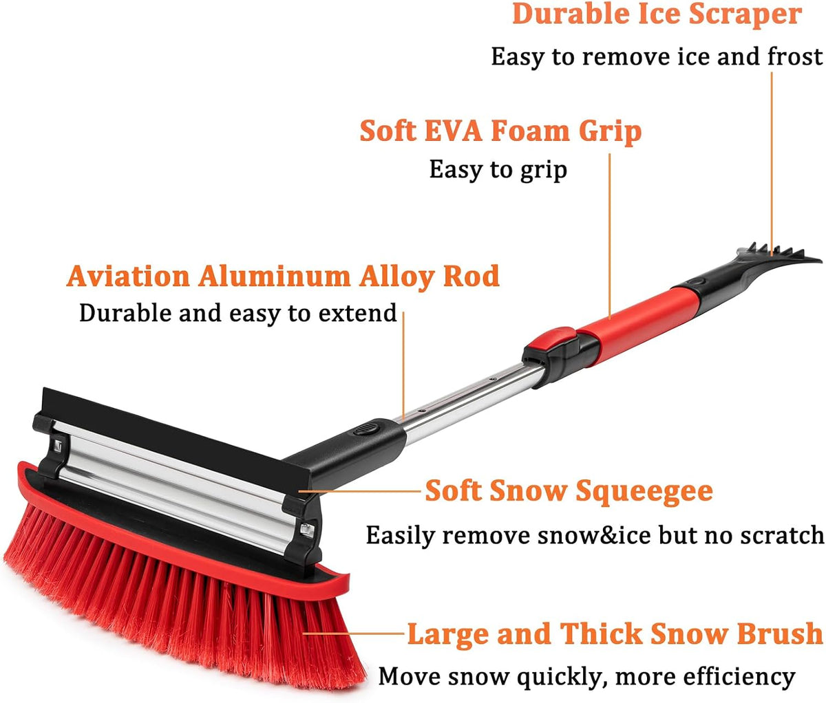 Car Snow Brush Ice Scraper Remover with Squeegee 39inch Long Handle Extendable Snow Removal Tool Windshield Snow Scrapers Removal Shovel for Ice and Snow Red Color