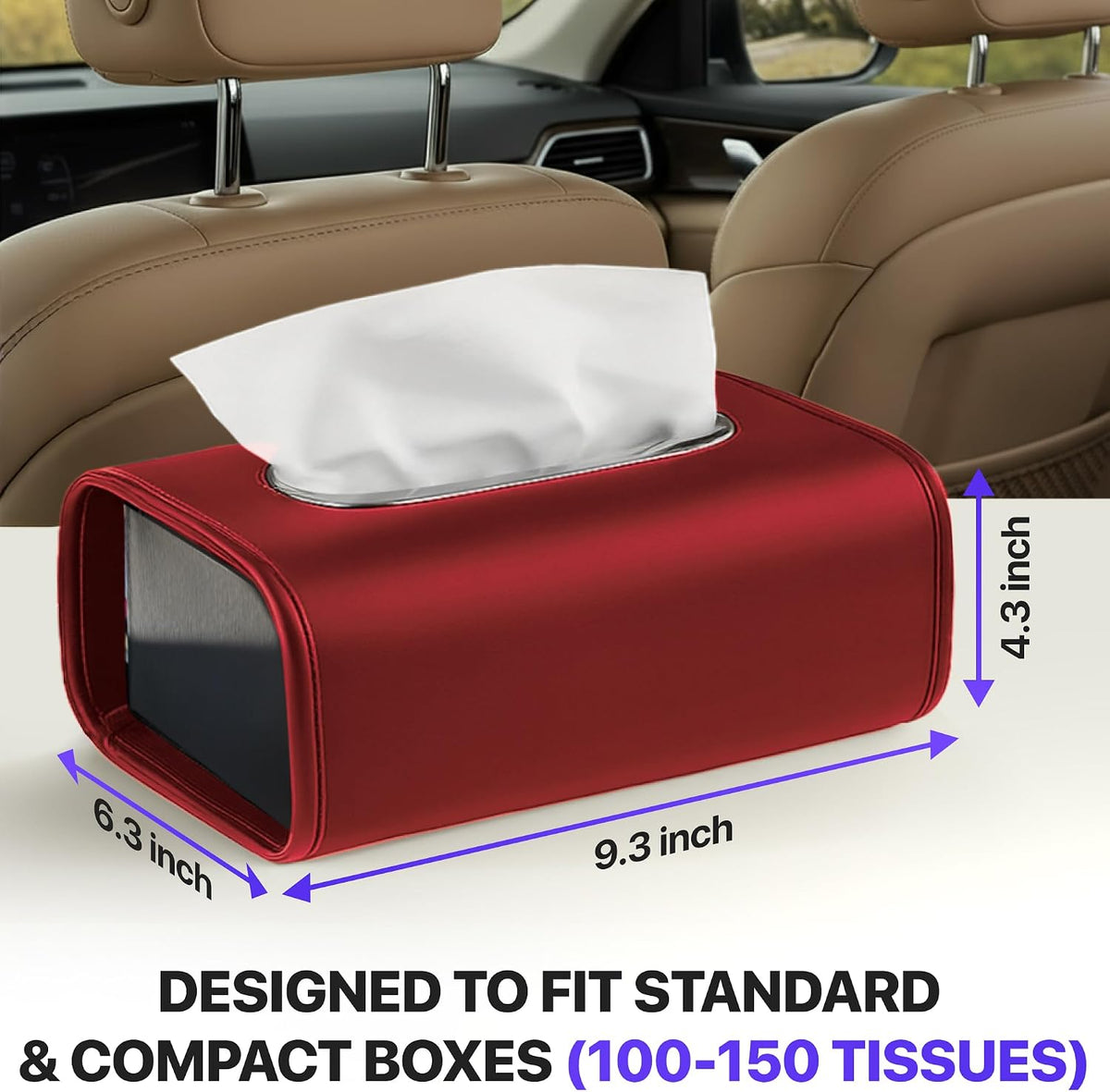 Lucrum Extra Large Car Tissue Holder - PU Leather Tissue Box Cover