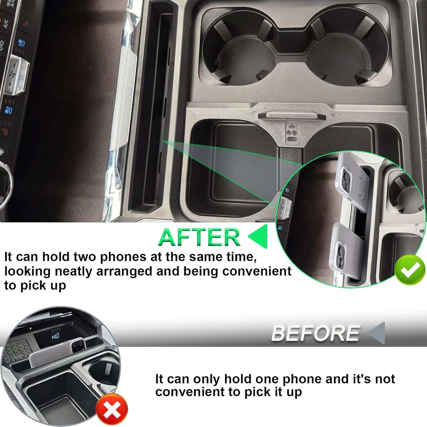 PIMCAR Truck Phone Holder for 2023 2024 2025 2026 Ford F250 F350 F450 F550 Pocket Insert Organizer with USB Hole, Premium Silicone Anti-Tipping Phone Stand, Super Duty OEM Accessories