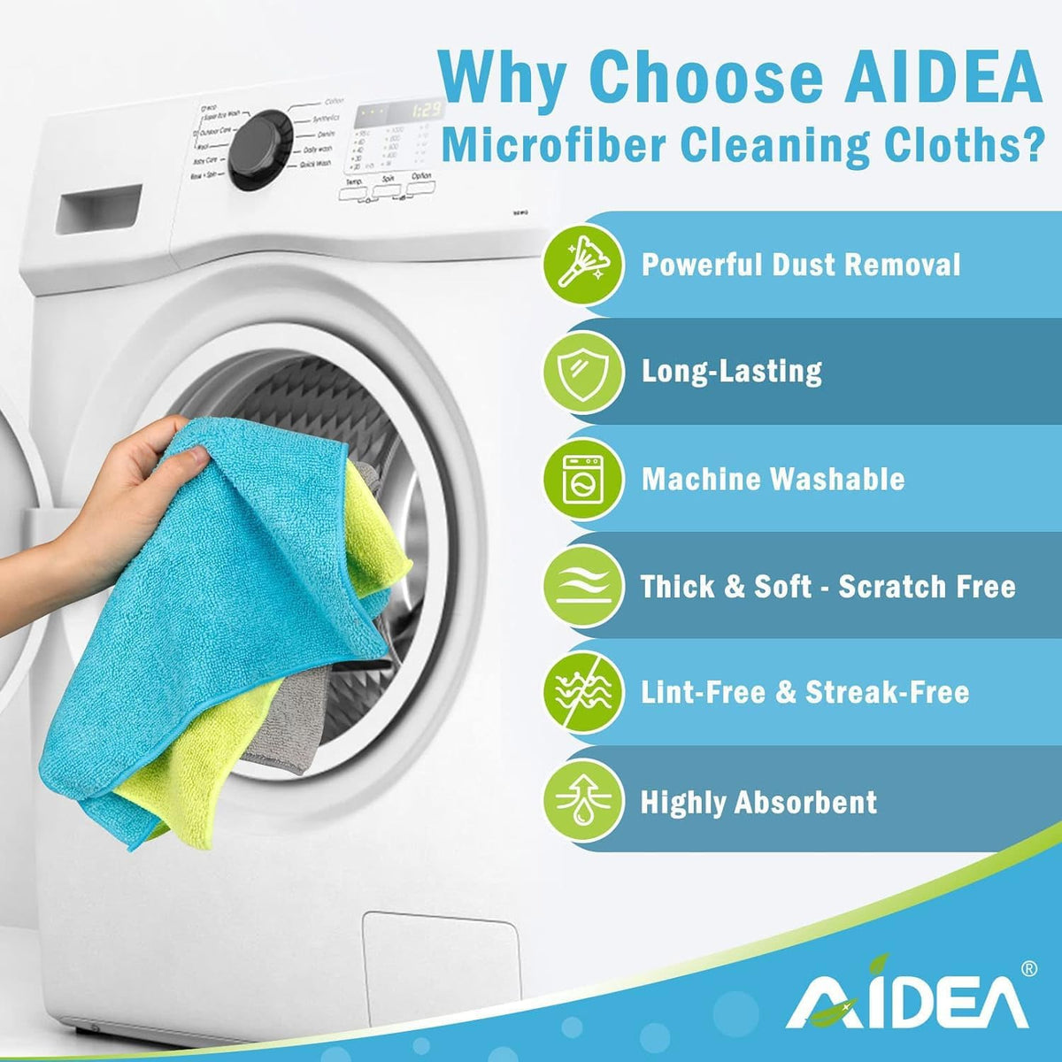 AIDEA Microfiber Cleaning Cloth-50PK, Microfiber Towels for Cars 12"x12" | Soft Absorbent Cleaning Rags, Reusable Microfiber Towel Lint-Free Streak-Free for House, Kitchen, Window Multicolor