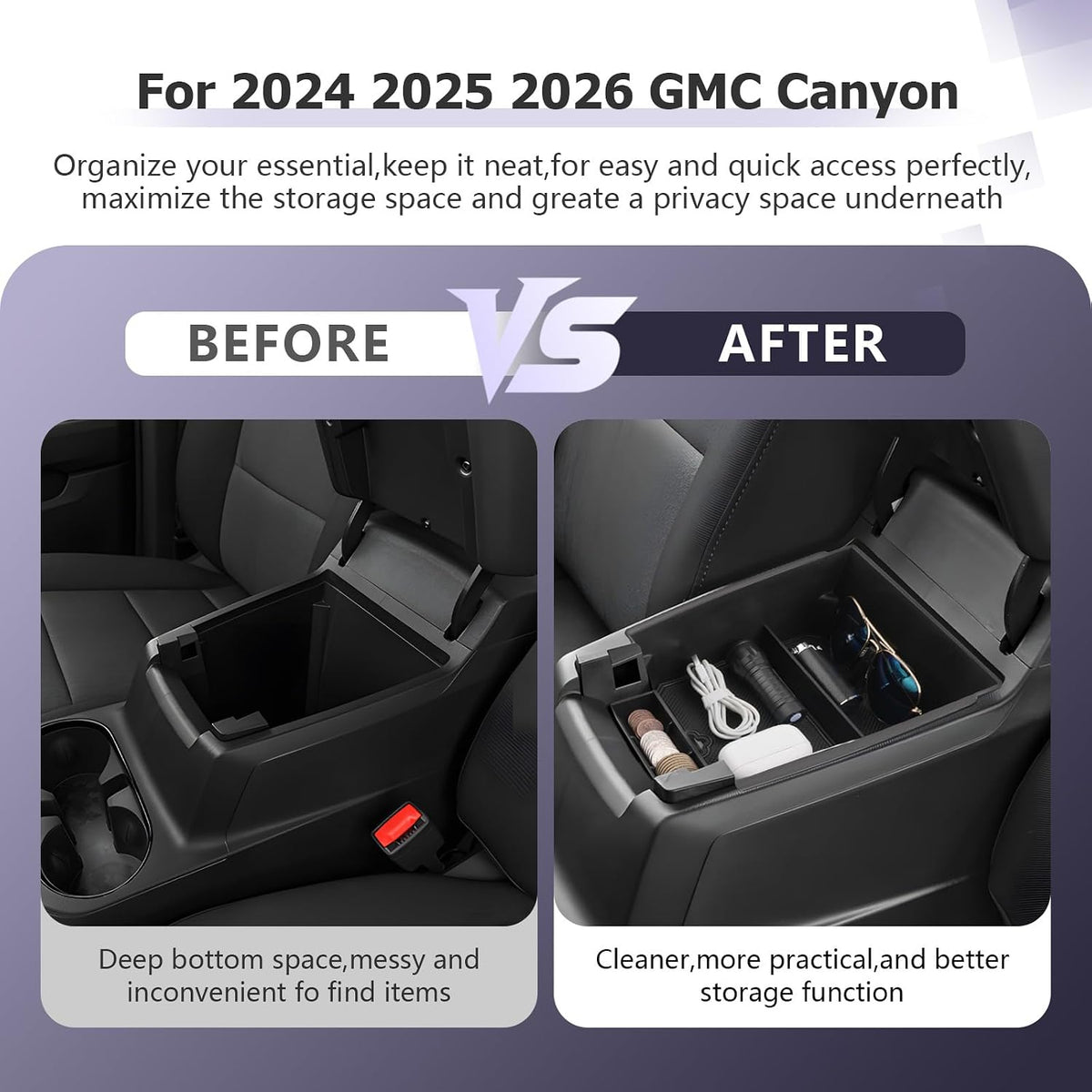 LUWU Center Console Organizer for 2023 2024 2025 2026 Chevrolet Colorado & GMC Canyon Accessories Armrest Console Storage Box Glove Organizer Tray ABS Material for Canyon Interior Accessories (Black)