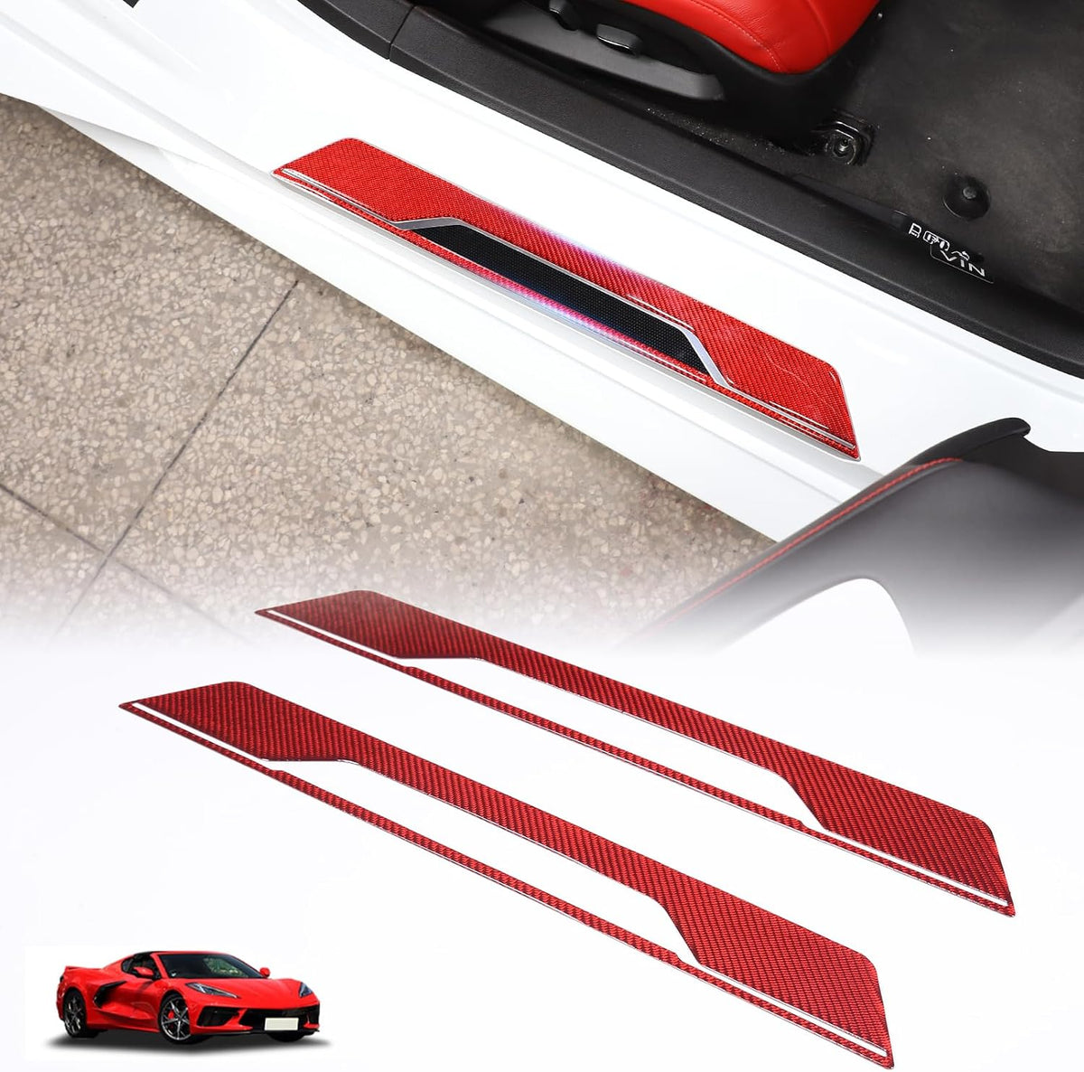 2PCS Car Door Sill Protector,Automotive Door Entry Guard Compatible with Corvette C8 Stingray Z06 Z51 2020-2024,PVC Waterproof Threshold Anti-Scratch Sticker (Style A)