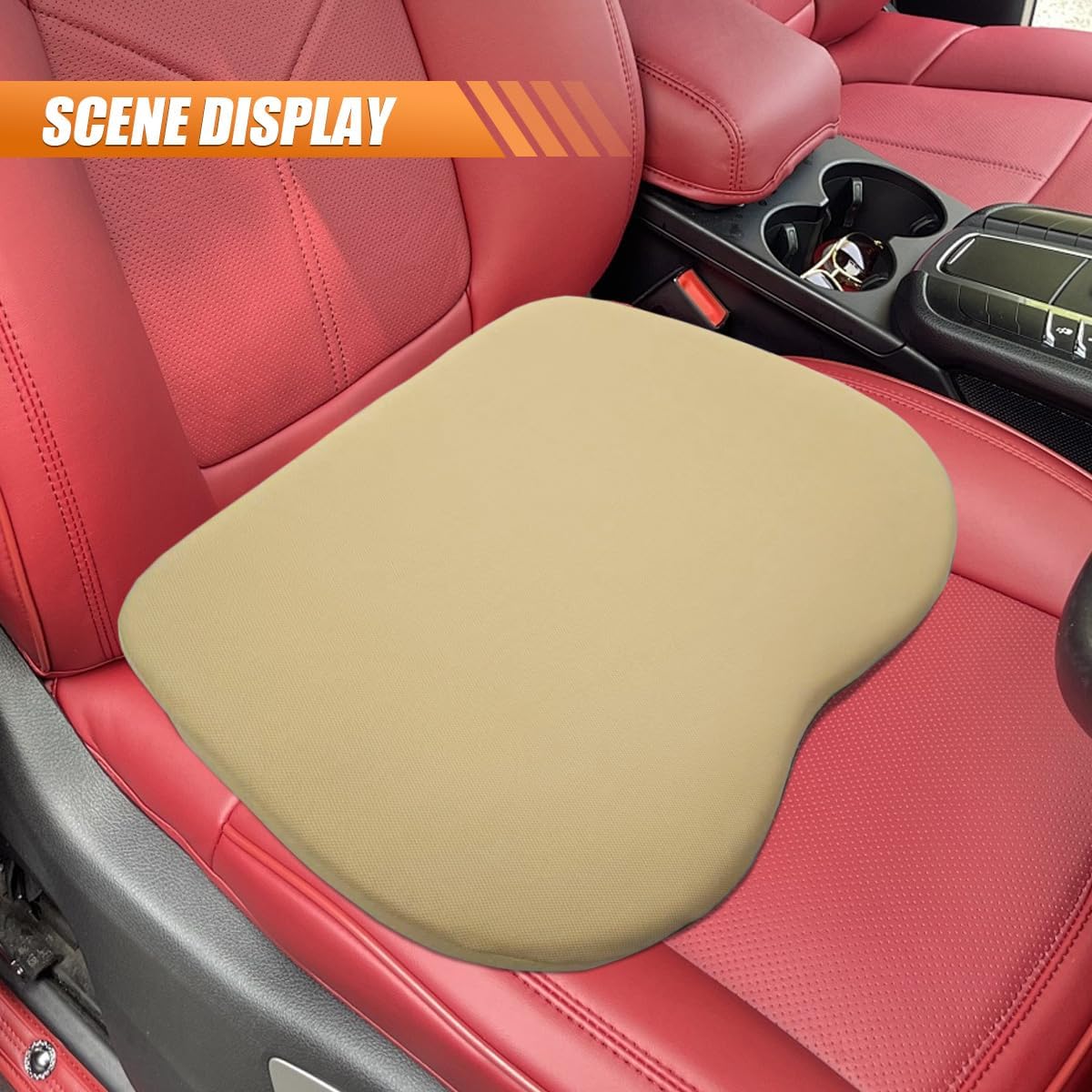 2 in 1 Wedge Car Cushion and Lumbar Support Pillow for Driving, Memory Foam Automotive Seat Booster Cushion, Non-Slip Vehicle Seat Pad for Car, Home, Office(Beige)