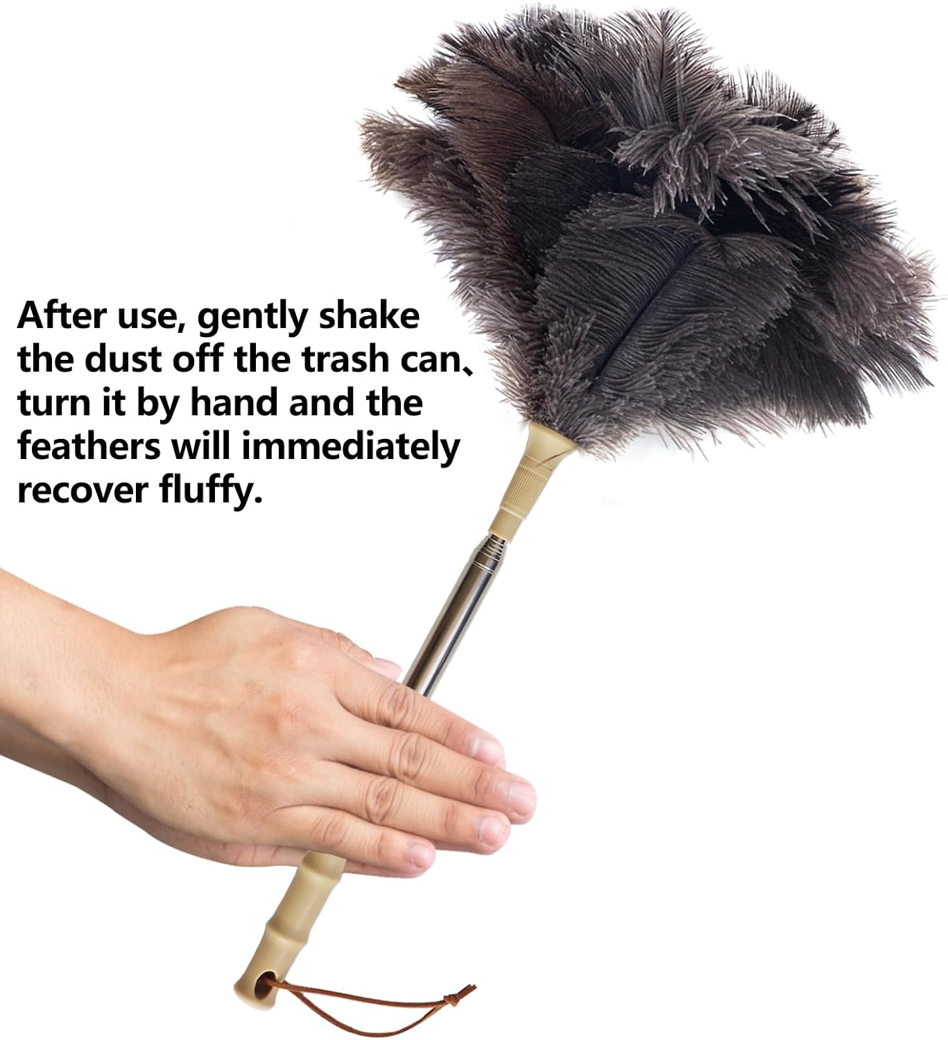 Aldwin Ostrich Feather Duster, 43" Extendable Feather Dusters for Cleaning | Genuine Fluffy Natural Reusable and Washable Handheld Feather Duster for Home, Office, Desk, Furniture, and Car Interior