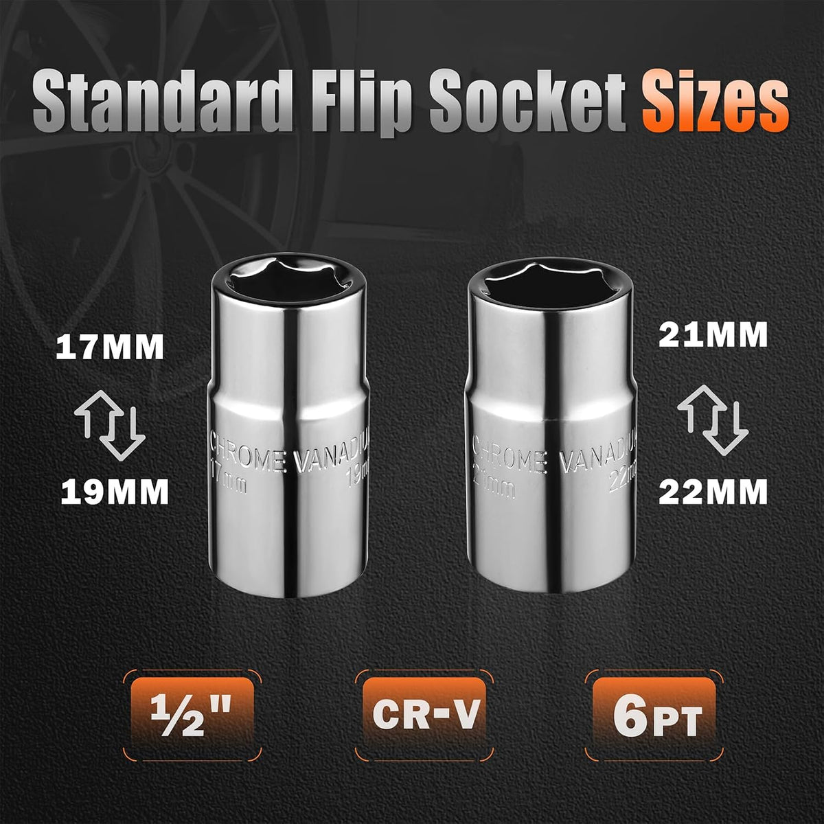 Extendable Lug Wrench with Flip Sockets, 4-in-1 Tire Tool Set