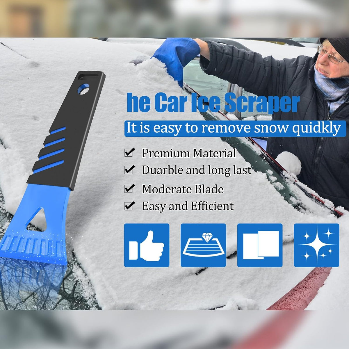 Frienda 48 Pcs Ice Scraper for Car Windshield Plastic Snow Frost Ice Removal Tools for Cars Trucks Window
