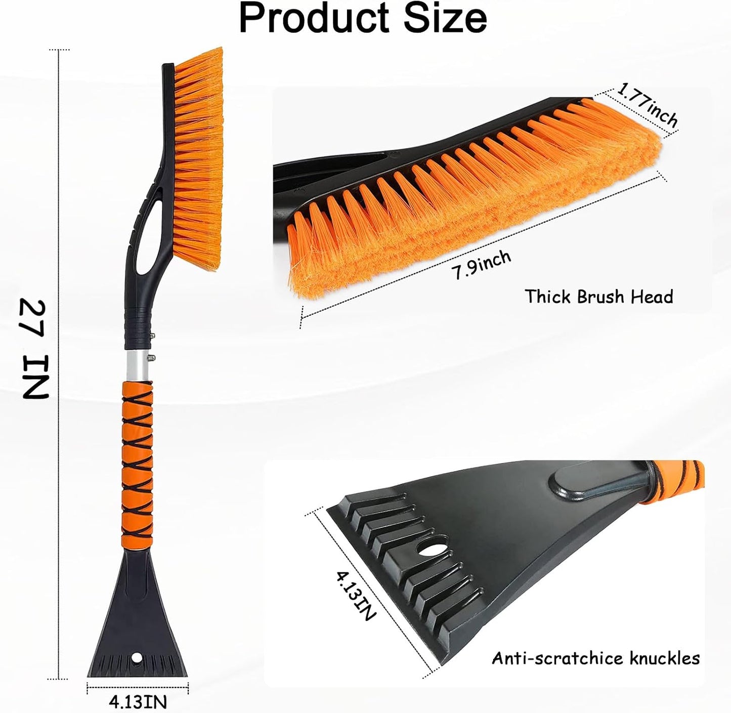 27'' Aluminum Brush and Ice Scraper, 2 in 1 Detachable Winter Car Snow Brush with Ergonomic Foam Grip for Car Accessories, Ice Scrapers for Car Windshield, Snow Removal Tool for Cars,SUVs,Trucks