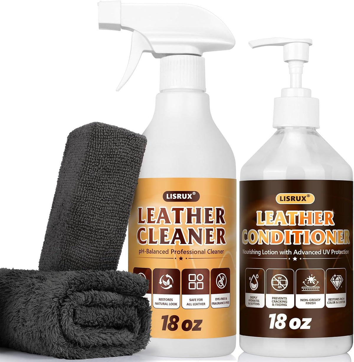 Leather Cleaner and Conditioner Kit for Cars & Home, 2 X 18 Oz, pH‑Balanced