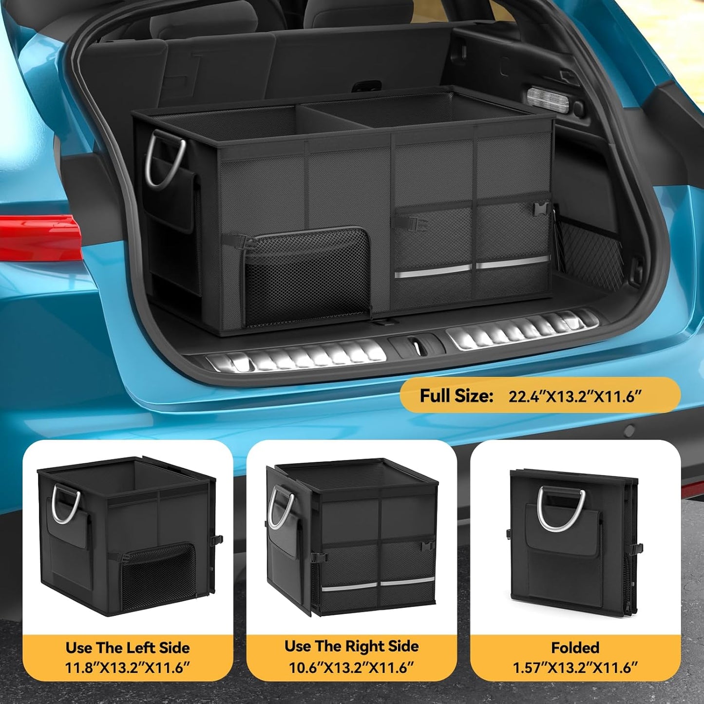 Car Trunk Organizer for SUV 50L Car Caddy Golf Trunk Organizer with Lid Collapsible Truck Storage Bin Large Compartment Car Grocery Organizer with 4 Pockets Handle Shoe Organizer Cargo Van Jeep Sedan