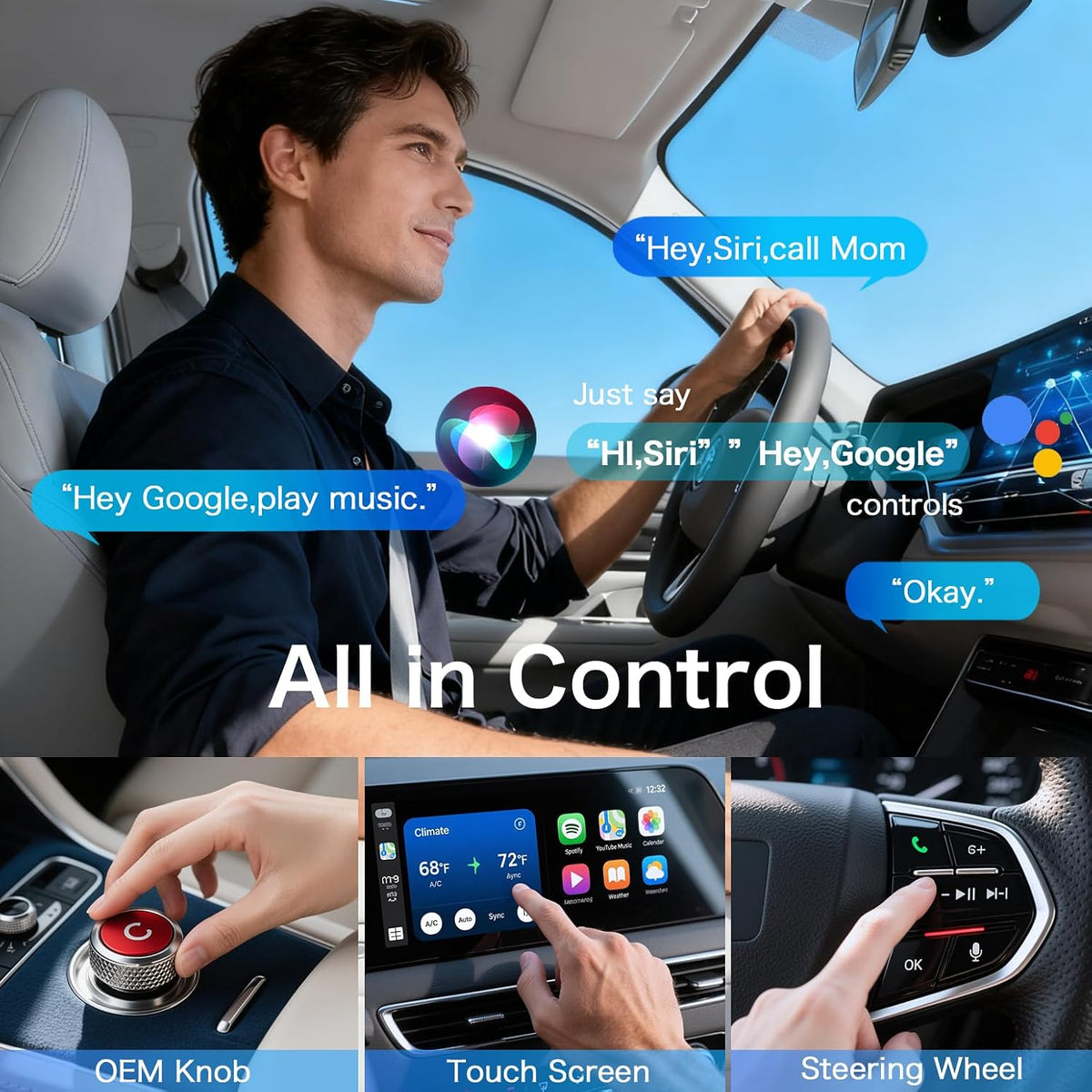 Wireless CarPlay & Android Auto Adapter, Plug & Play | 5GHz/2.4GHz Dual-Band WiFi, Auto-Connect, Low Latency, Compatible with iPhone iOS 10+ and Android 11+