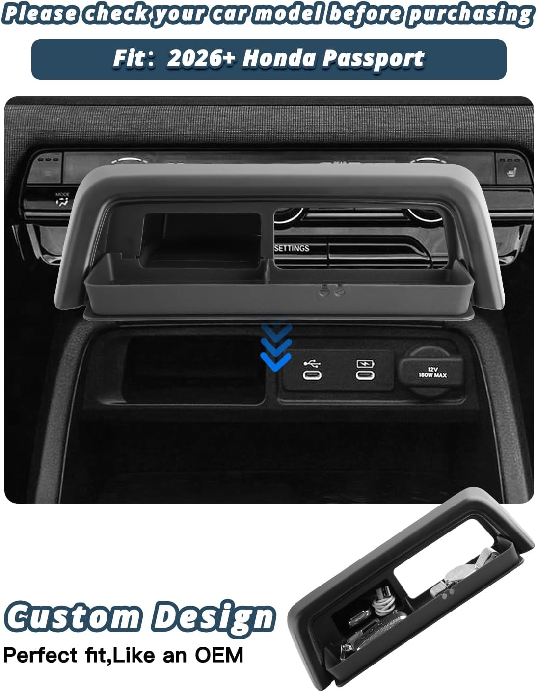 2026 Passport Storage Drawer Tray for Honda Passport 2026 Accessories ABS Material Console Organizer Secret Compartment Storage Box Compatible with 2026 Honda Passport TrailSport/TrailSport Elite/RTL
