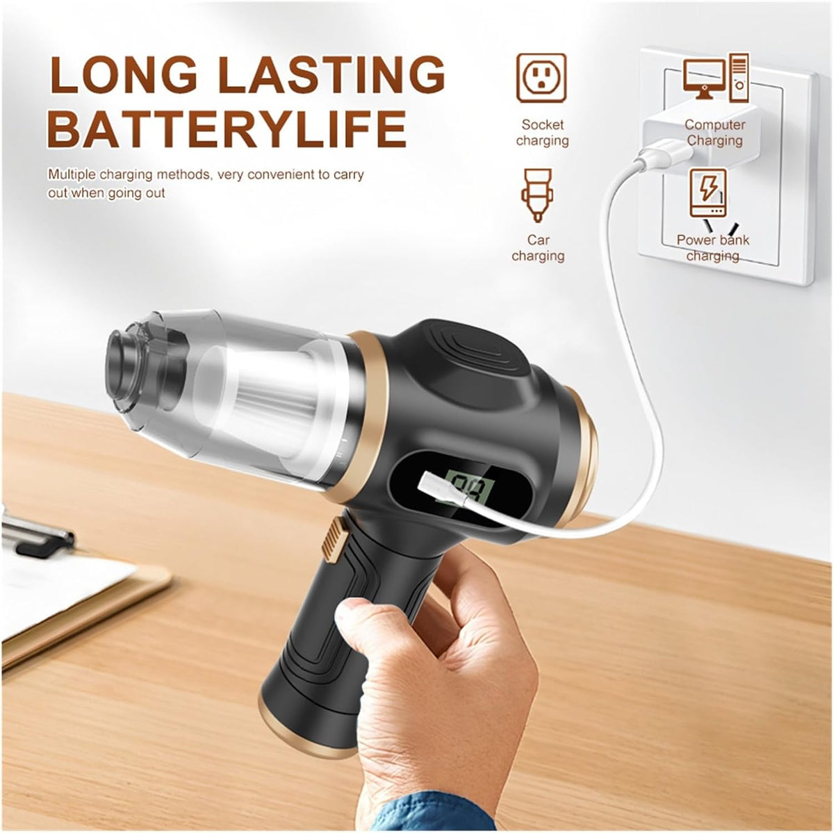 2-in-1 Car Vacuum Cleaner and Blower, High-Powered Suction for Cleaning Car Seats/mats/Trunk Dust, Portable