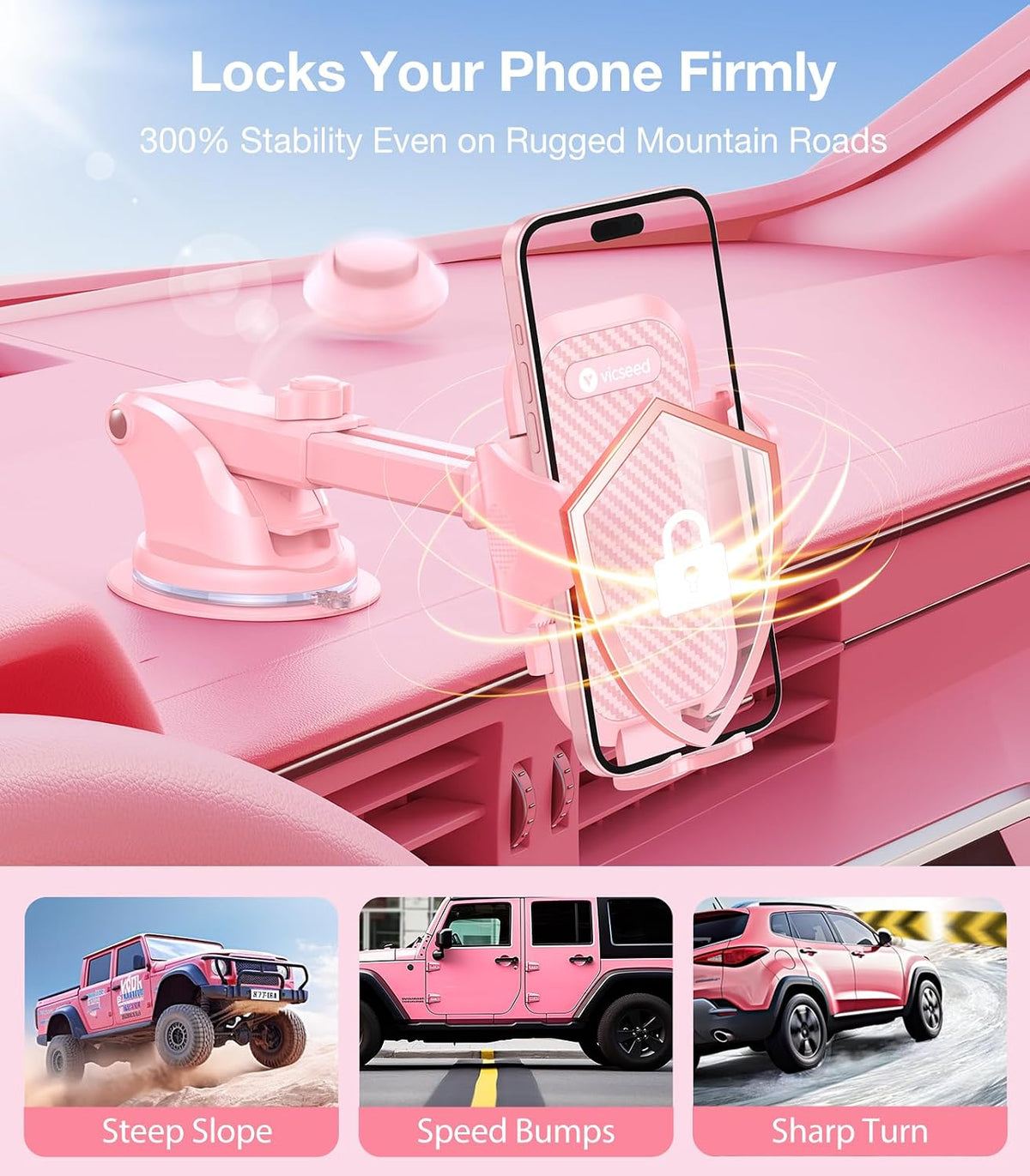 VICSEED Stable Car Phone Holder [Upgraded Strongest Suction, Won't Break]