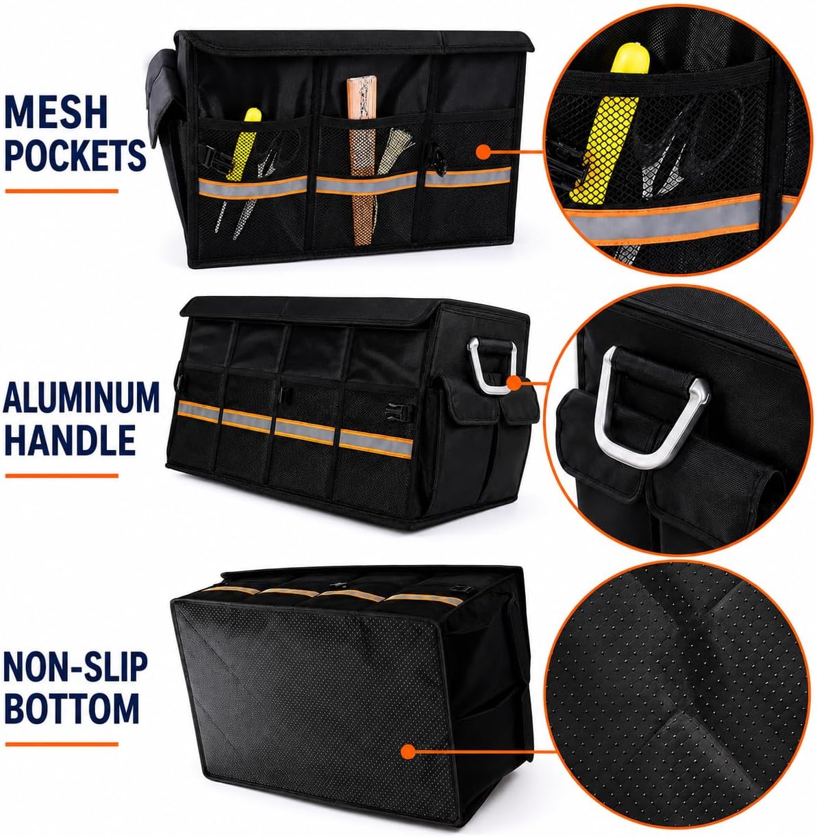 Premium Car Trunk Organizer, Heavy Duty Foldable SUV Storage Box with Non-Slip Bottom, Waterproof Oxford Cloth, Large Capacity Sturdy Cargo Organizer for Car, Truck