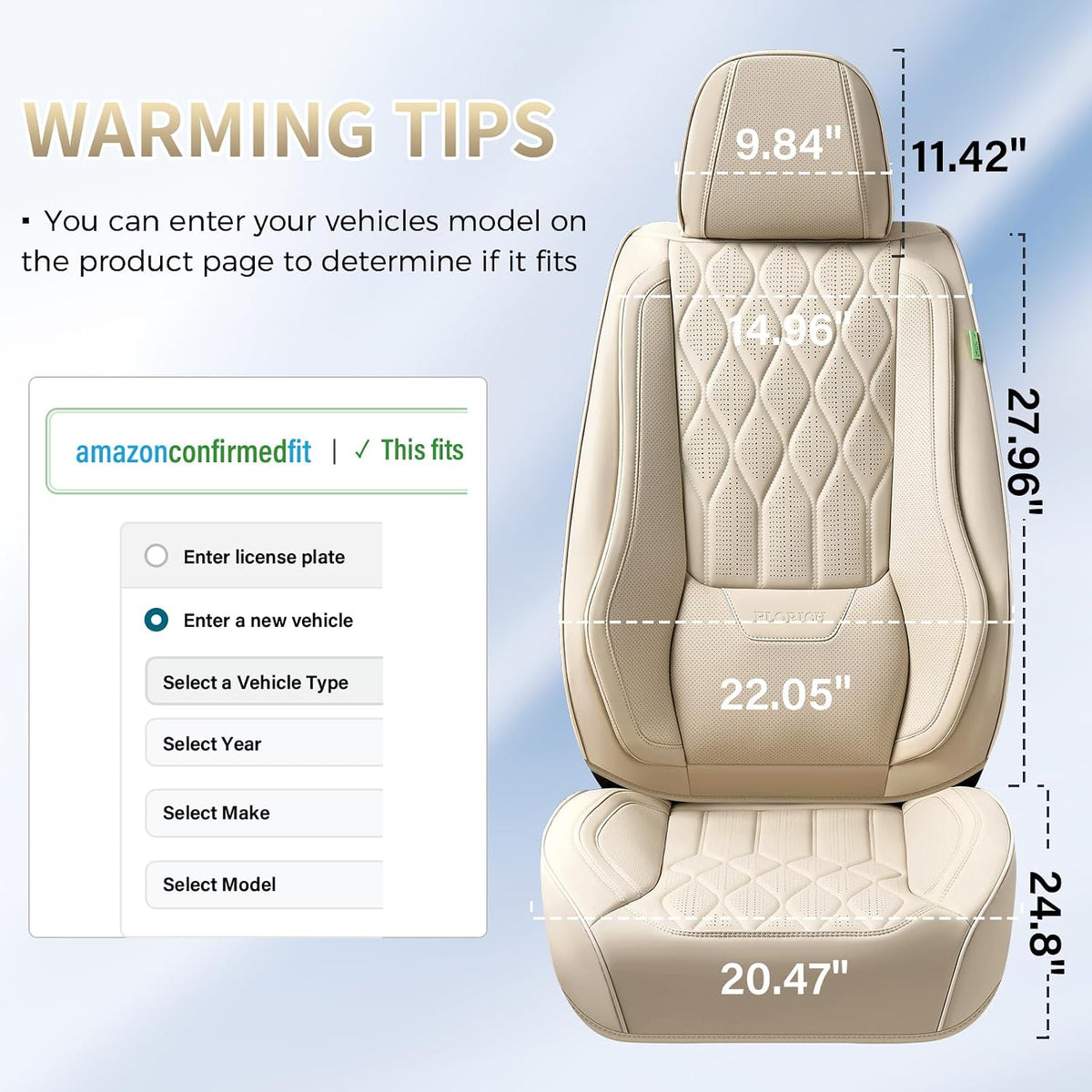 FLORICH Automotive Seat Covers Front Seats Leather Car Seat Covers with Lumbar Support Front Seat Covers Waterproof Car Seat Cushion Protectors Universal Fit for Most Cars Sedans Trucks SUV, Beige