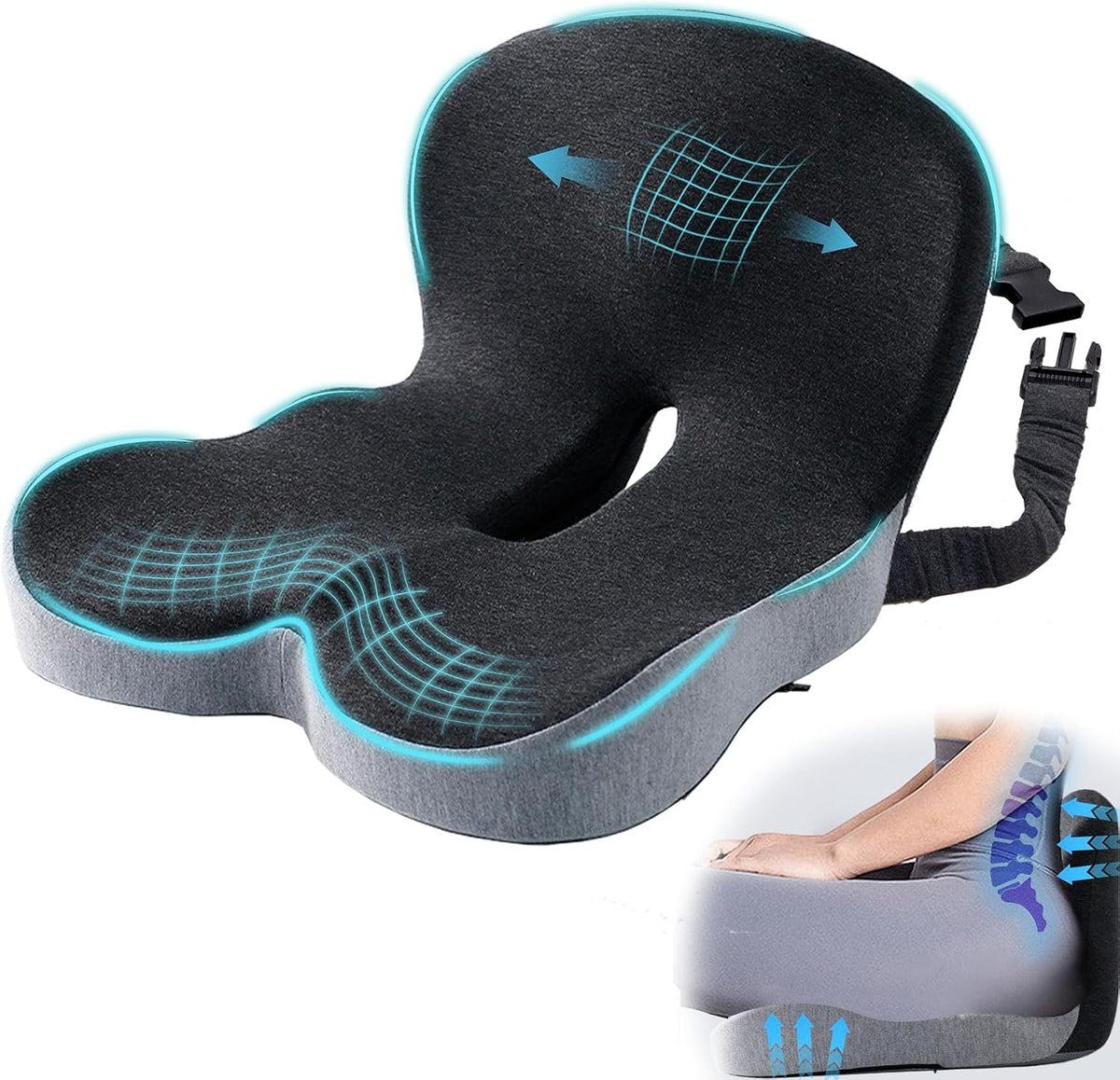 Seat Cushion with Lumbar Support Pillow, Back and Seat Cushion for Office