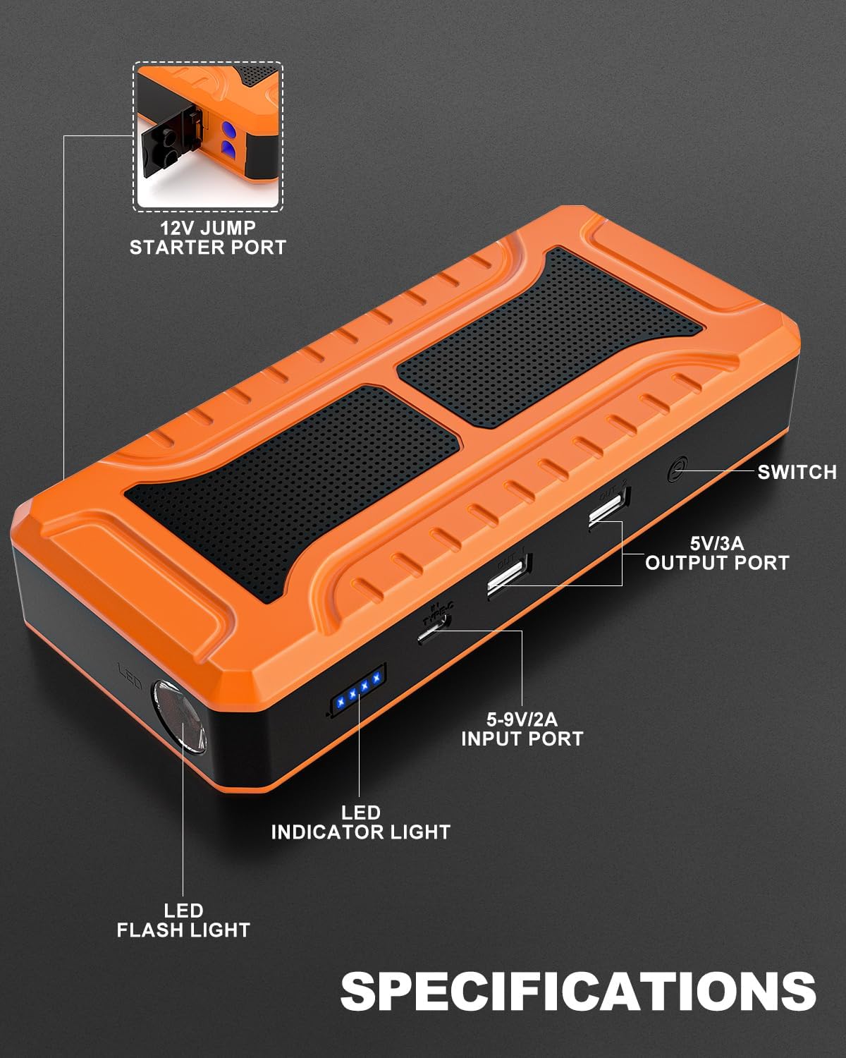 4000A Peak 12V Portable Car Battery Jump Starter & Booster Pack