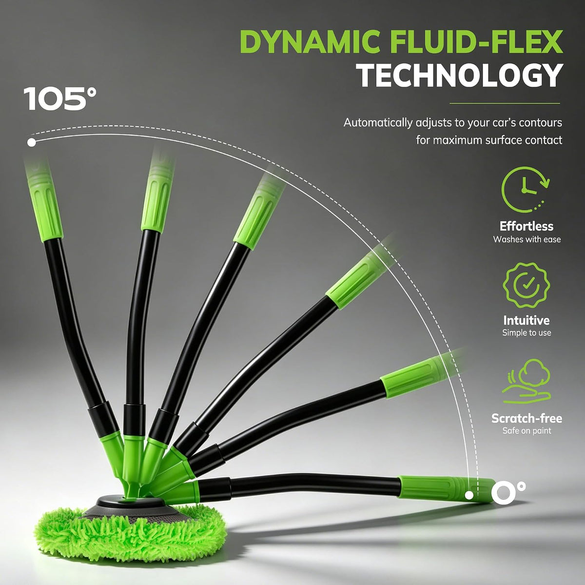 IVYROLL Car Wash Brush Kit, Long Handle, Microfiber Wash Mop, 15° Angled