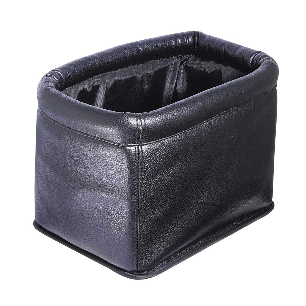 Leather Car Trash Can, Luxury Car Organizer, Leakproof Garbage Can for Car and Trucks, Black